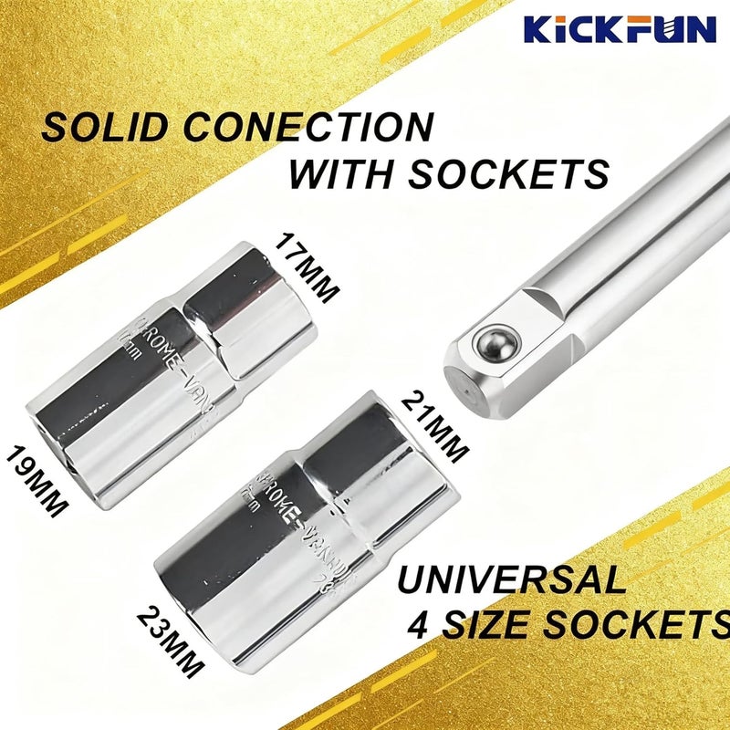 KickFun مفتاح صمولة عالمي (17 مم، 19 مم، 21 مم و 23 مم) لبراغي عجلات السيارات لتوفير الجهد في إزالة الإطارات (25 بوصة جديدة) - Image 2